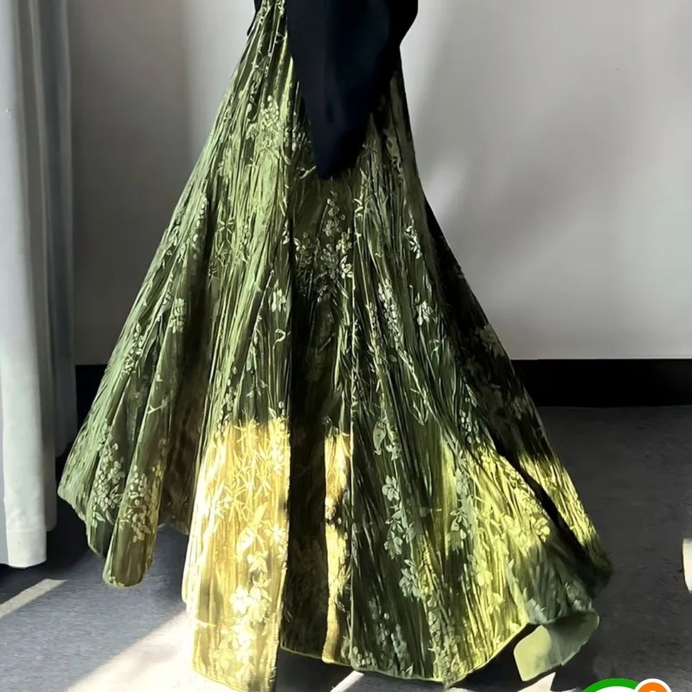 Velvet Green Floral Skirt